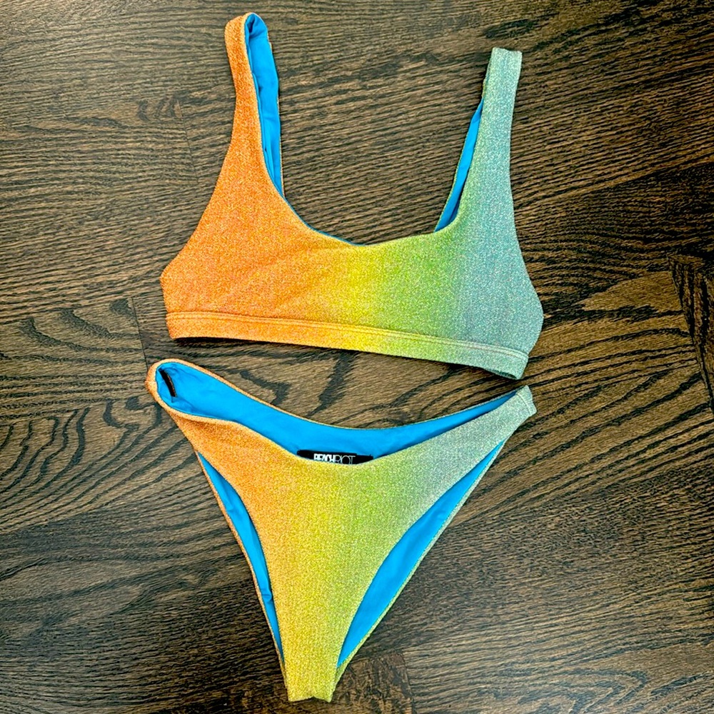Beach Riot Rainbow Ombre Bikini in Orange, Yellow, Green, Blue